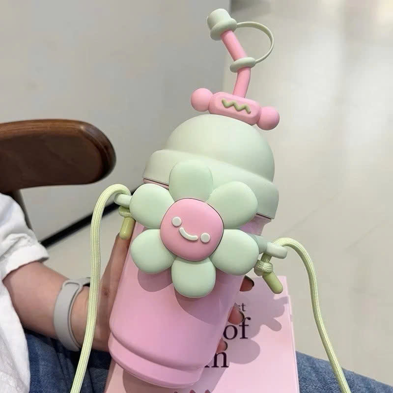 Bình Giữ Nhiệt Hoa Dễ Thương 700ML Inox 316 Cao Cấp – Kèm Ống Hút, Dây Đeo, Sticker &amp; Cọ Vệ Sinh - HÀNG CHÍNH HÃNG MINIIN