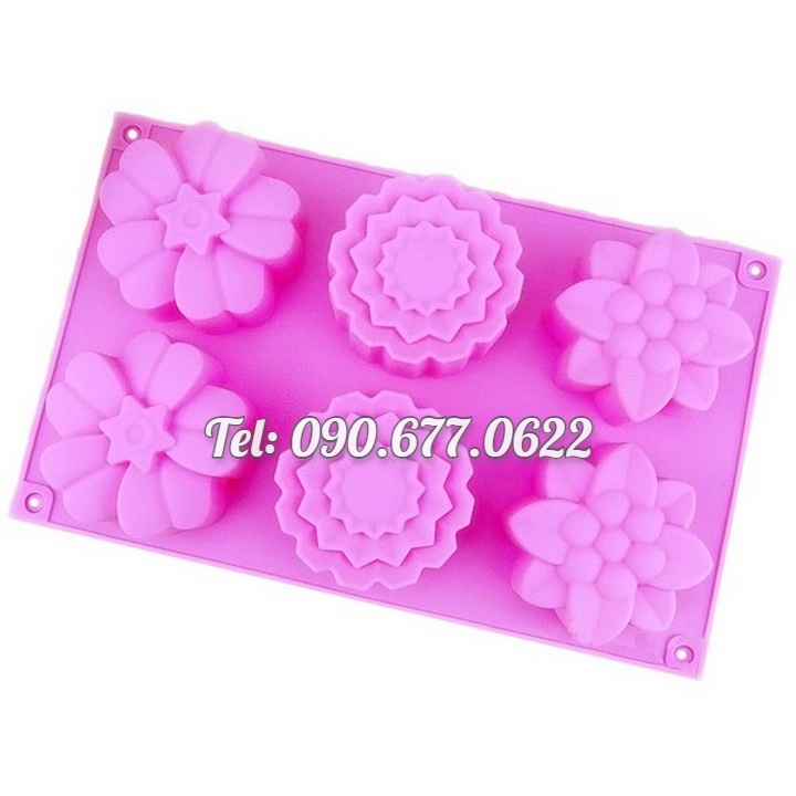 Khuôn silicone làm bánh, rau câu, khuôn trung thu 6 hoa các loại – Mã số 1337