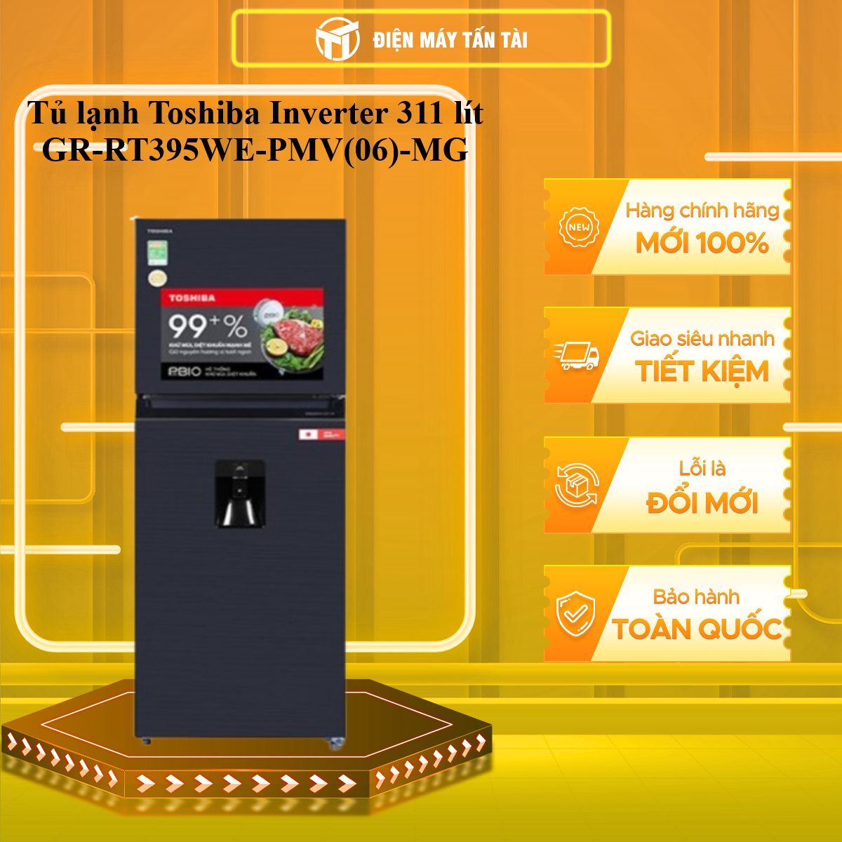 Tủ lạnh Toshiba Inverter 311 lít GR-RT395WE-PMV(06)-MG - Hàng chính hãng - Giao hàng toàn quốc
