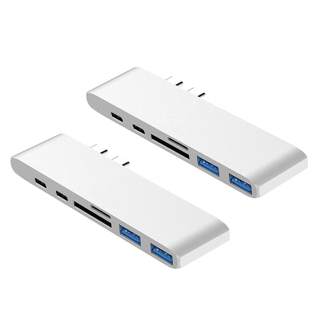 2x Aluminum USB C Hub USB-C Laptop Adapter & SD TF Card Readers 2 USB Ports