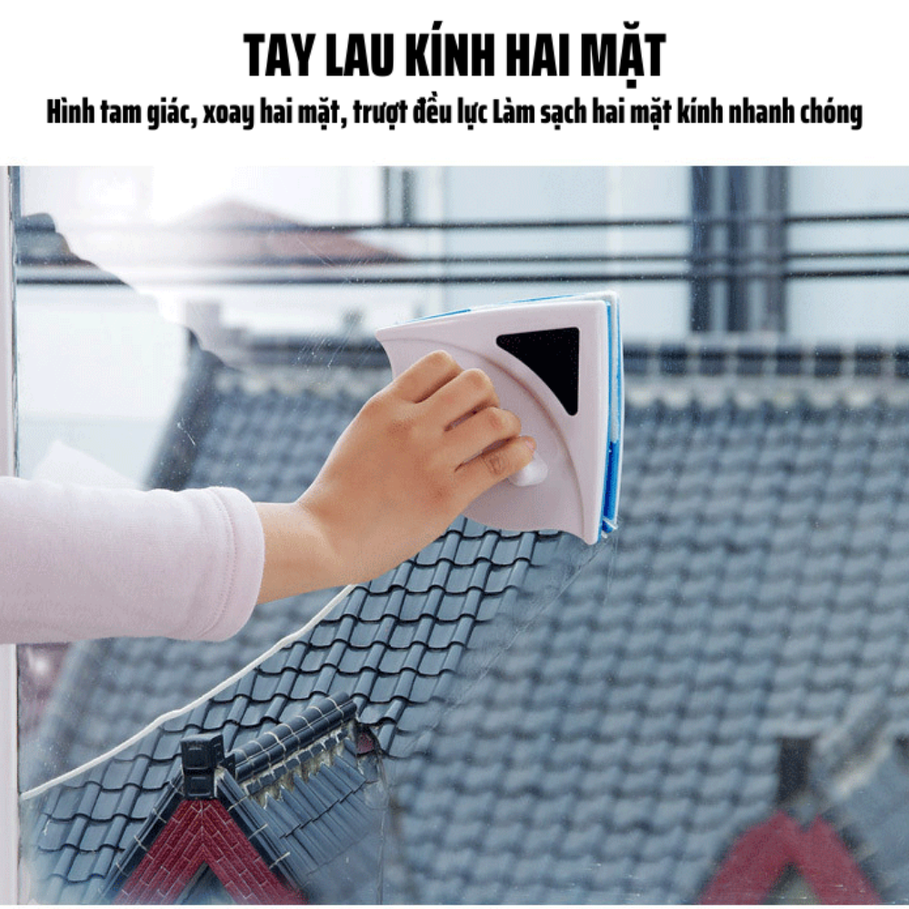 Dụng cụ lau kính 2 mặt hít nam châm tam giác - Dụng cụ vệ sinh lau cửa kính thông minh - Sử dụng lực hút nam châm cực mạnh giúp bạn vệ sinh cực tốt