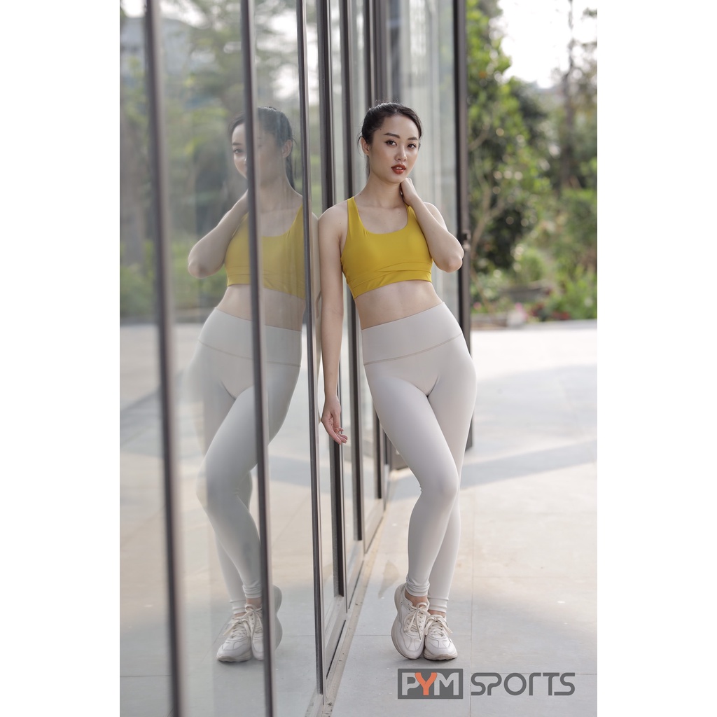 Quần dài legging tập Yoga - Gym PYMSPORT - PYML015 nâng mông, lưng cạp cao màu trắng