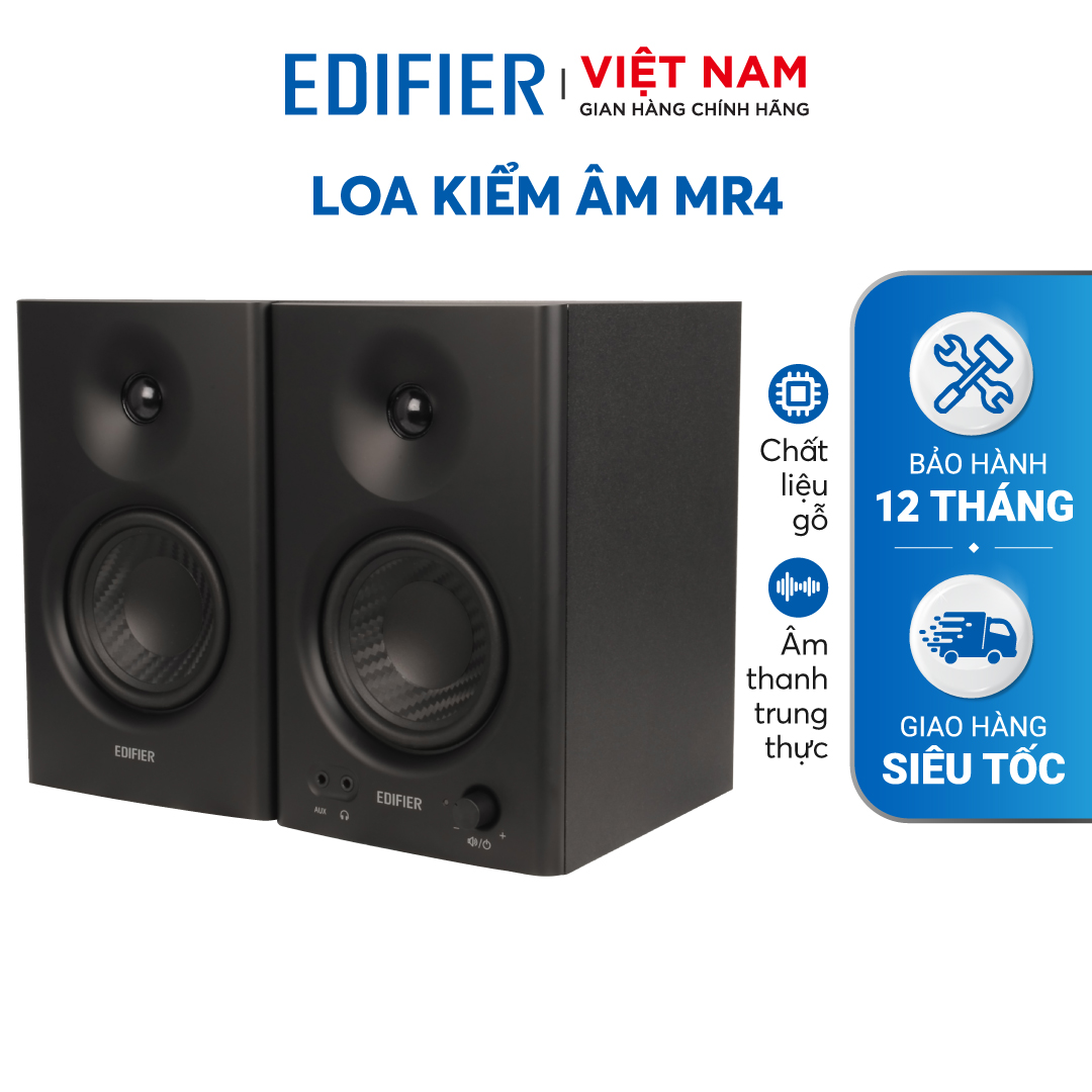 Bộ loa kiểm tâm EDIFIER MR4 Công suất 42W, Vỏ gỗ chống dội âm - Tweeter vòm 1 inch, âm thanh siêu trầm Hàng chính hãng