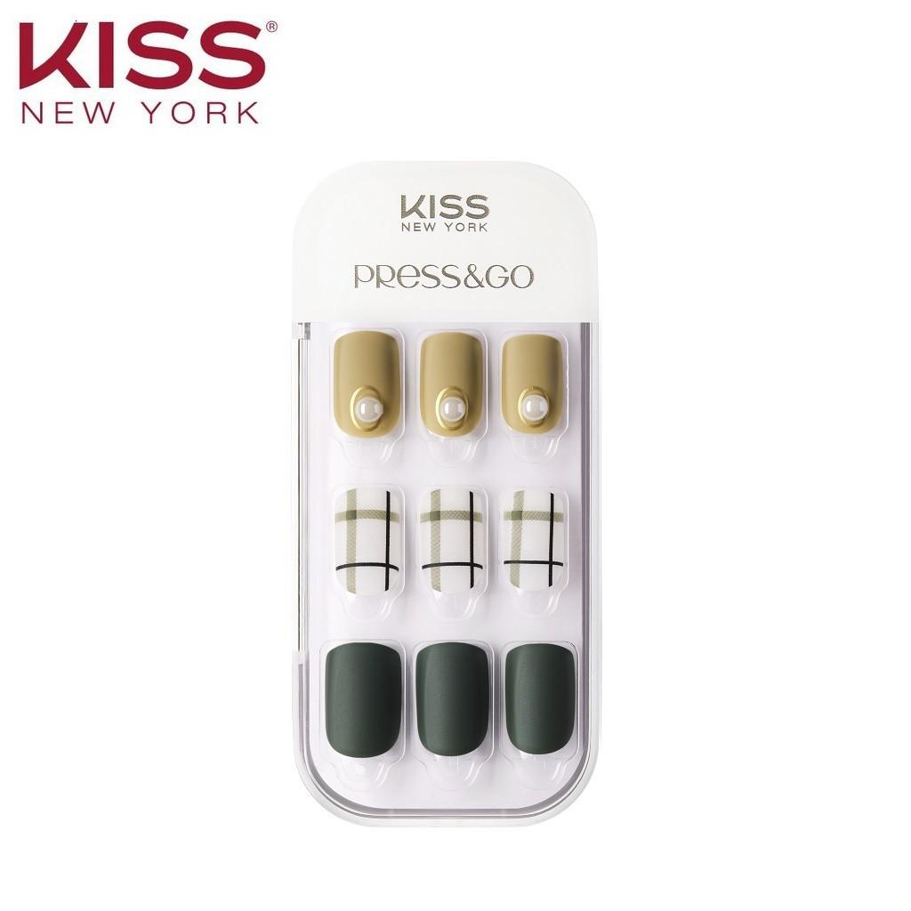 Bộ 30 Móng Tay Gel Tự Dán Press &amp; Go Kiss New York Nail Box - Olive Check (KPNA21KA)