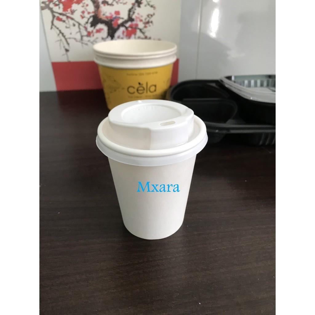Combo 100 ly giấy trơn 14oz~380ml + Nắp bằng nhựa dẻo trong