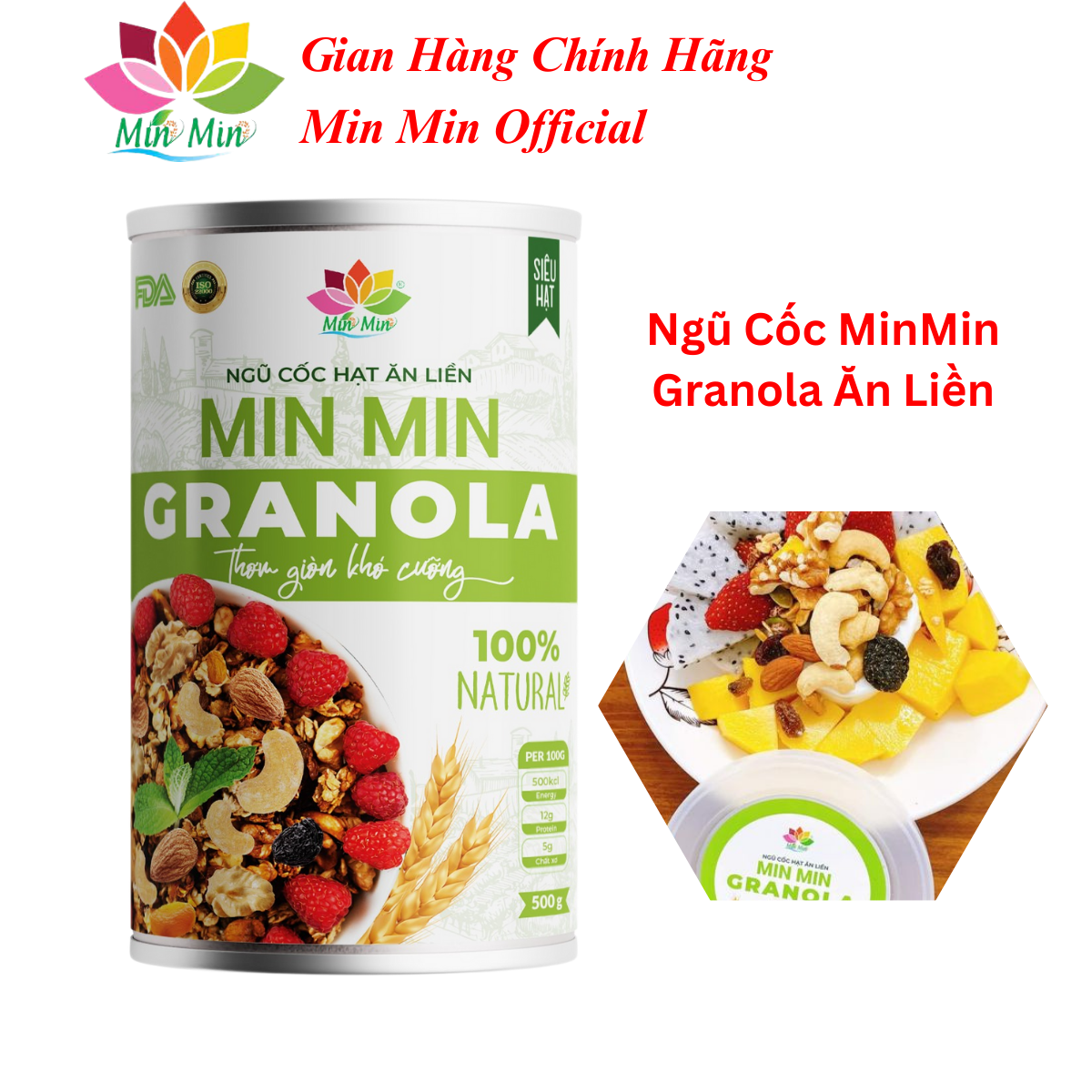 Ngũ Cốc Hạt Min Min Ăn Liền GRANOLA - Ngũ Cốc Ăn Liền Min Min Vị Truyền Thống - Ngũ cốc mix hoa quả xấy
