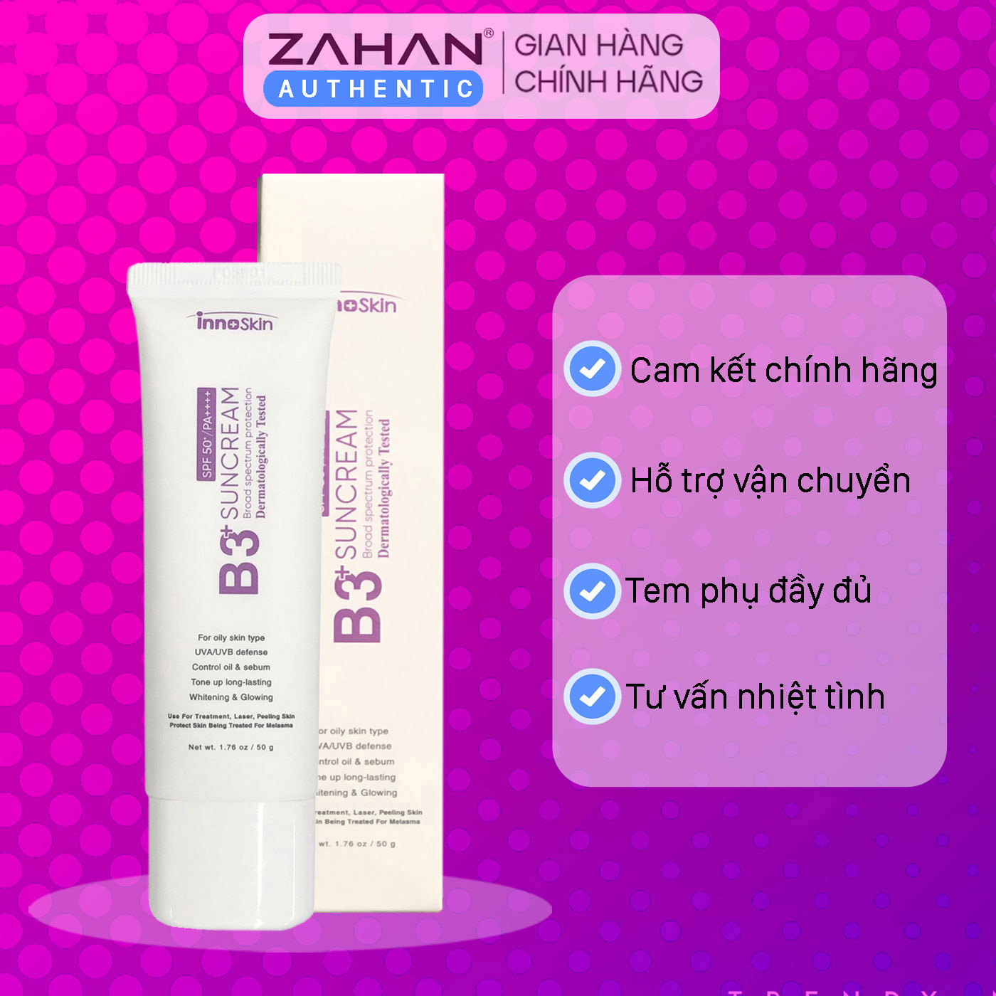 Kem chống nắng kiềm dầu phổ rộng B3 InnoSkin