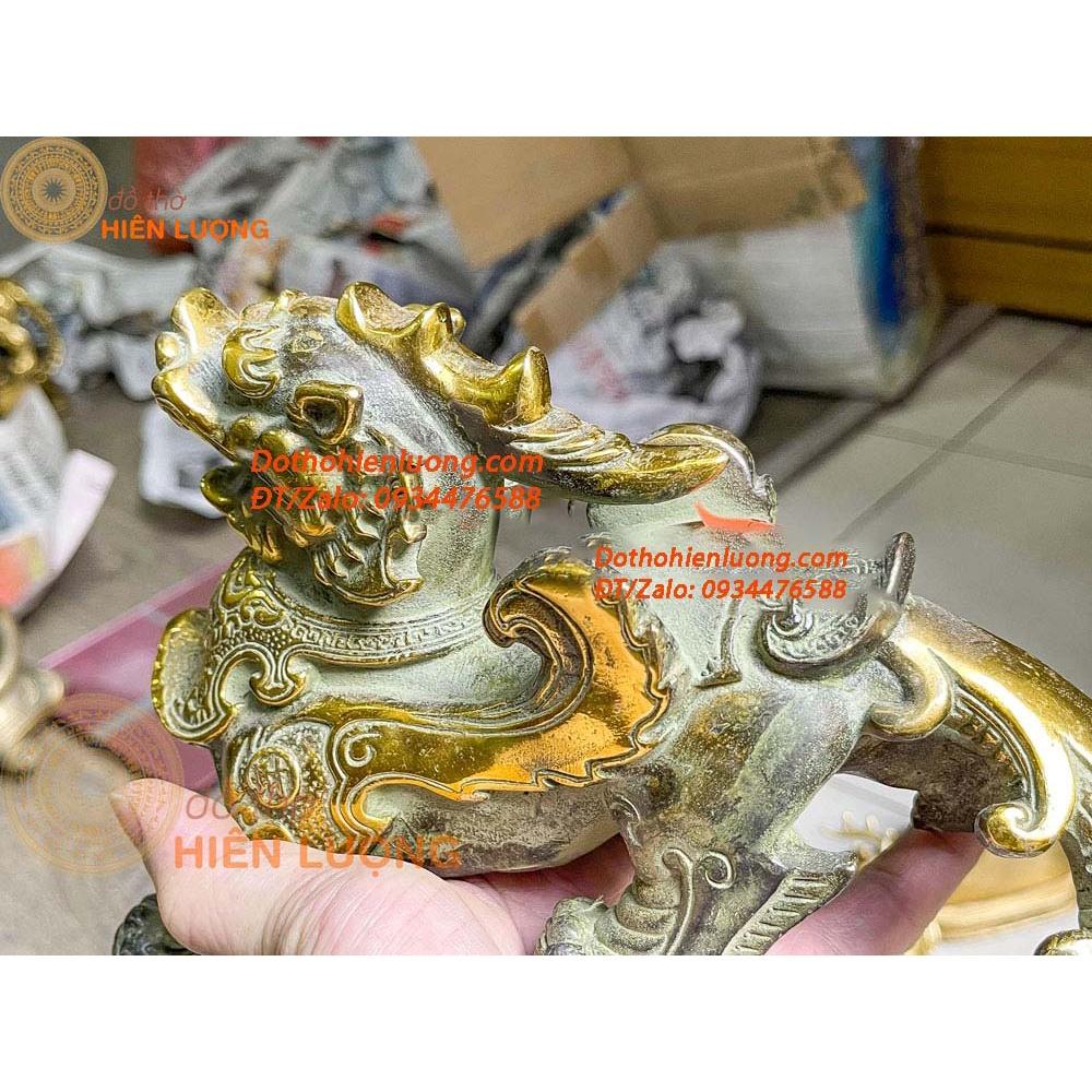 Đôi Tỳ Hưu Như Ý Màu Xanh Giả Cổ Kích Thước 23x8x13cm, Nặng 2,4kg/đôi Bằng Đồng Nguyên Chất Đẹp - Đồ Thờ Hiên Lượng