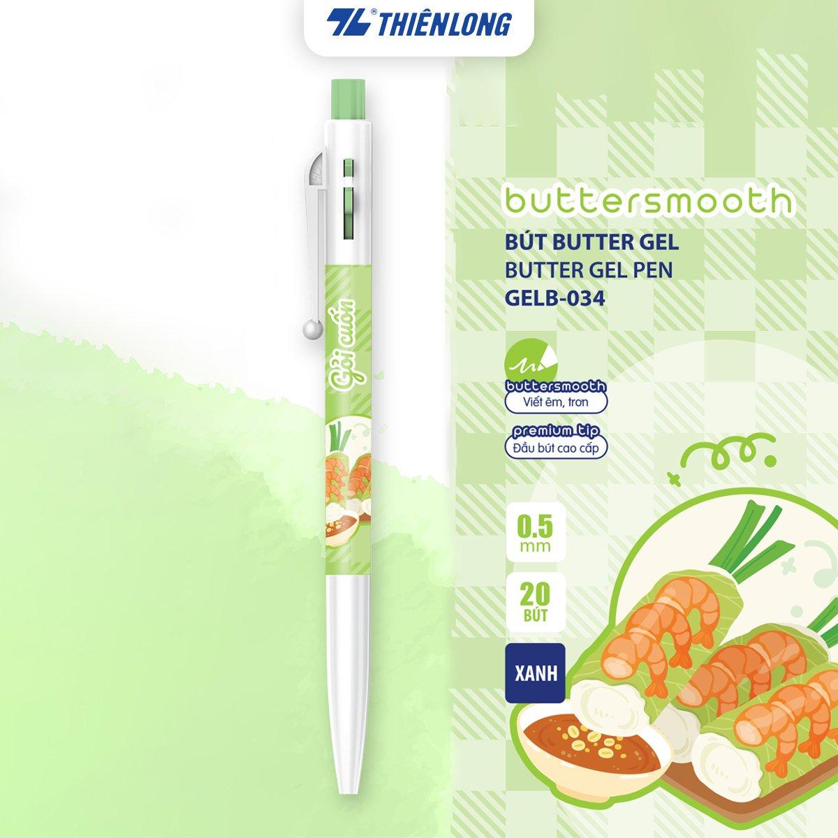 Combo 5/10/20 Bút gel B - Buttersmooth Gel Thiên Long GELB-034 - Premium Tip viết êm, trơn - Mực Xanh