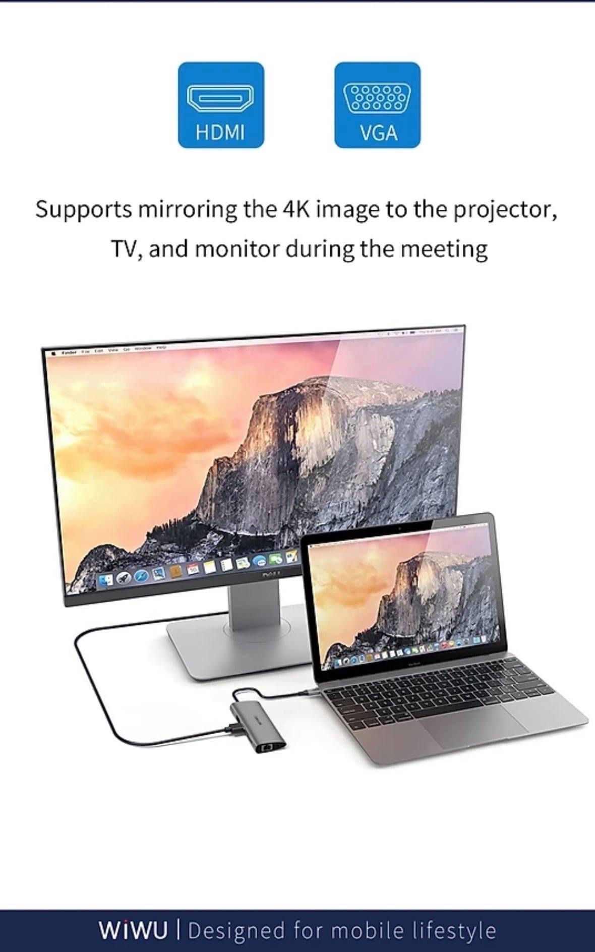 Hub Chuyển Đa Năng WIWU Alpha 11 In 1 USB-C A11 Đầu Ra HDMI 4K, Hỗ Trợ Sạc PD - Hàng Chính Hãng