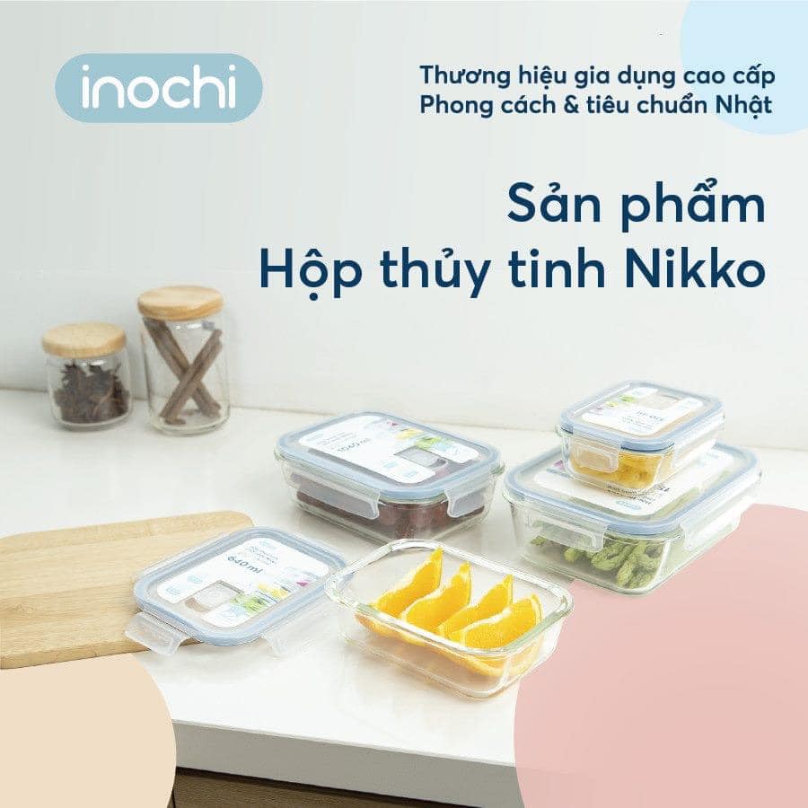 Hộp thủy tinh chữ nhật Inochi Nikko (chịu nhiệt không chứa BPA, Melamine và Dioxin, an toàn với sức khỏe người sử dụng)