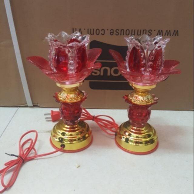 (Hàng Loại 1) ĐÈN THỜ THỦY TINH SEN 1 BÔNG 20CM (1 Đôi)