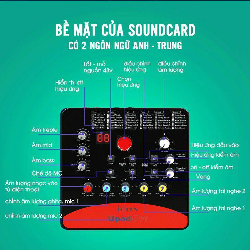 BỘ SOUND CARD ICON Upod Pro có 72 hiệu ứng và chất lượng 16bit/48kHz hỗ trợ nguồn 5-48v mic thu am anh kyo