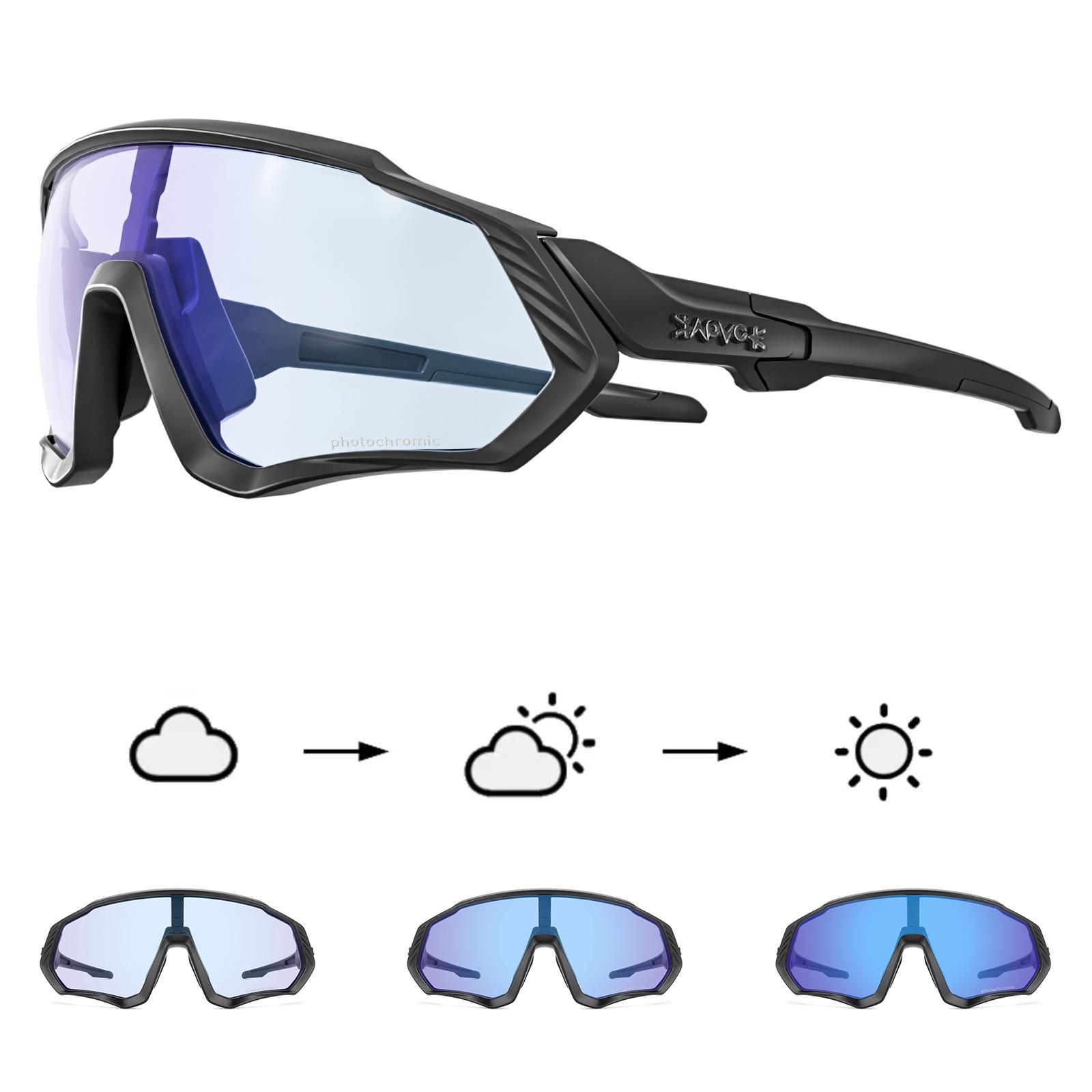 Kapvoe Photochromic Xanh Đỏ Kính Đi Xe Đạp Nam Nữ Đi Xe Đạp Kính Mát Đi Xe Đạp Chạy Bộ Kính Lái Xe Color: KE9408-PC-BL-05 Lenses Color: Photochoromic-1lens