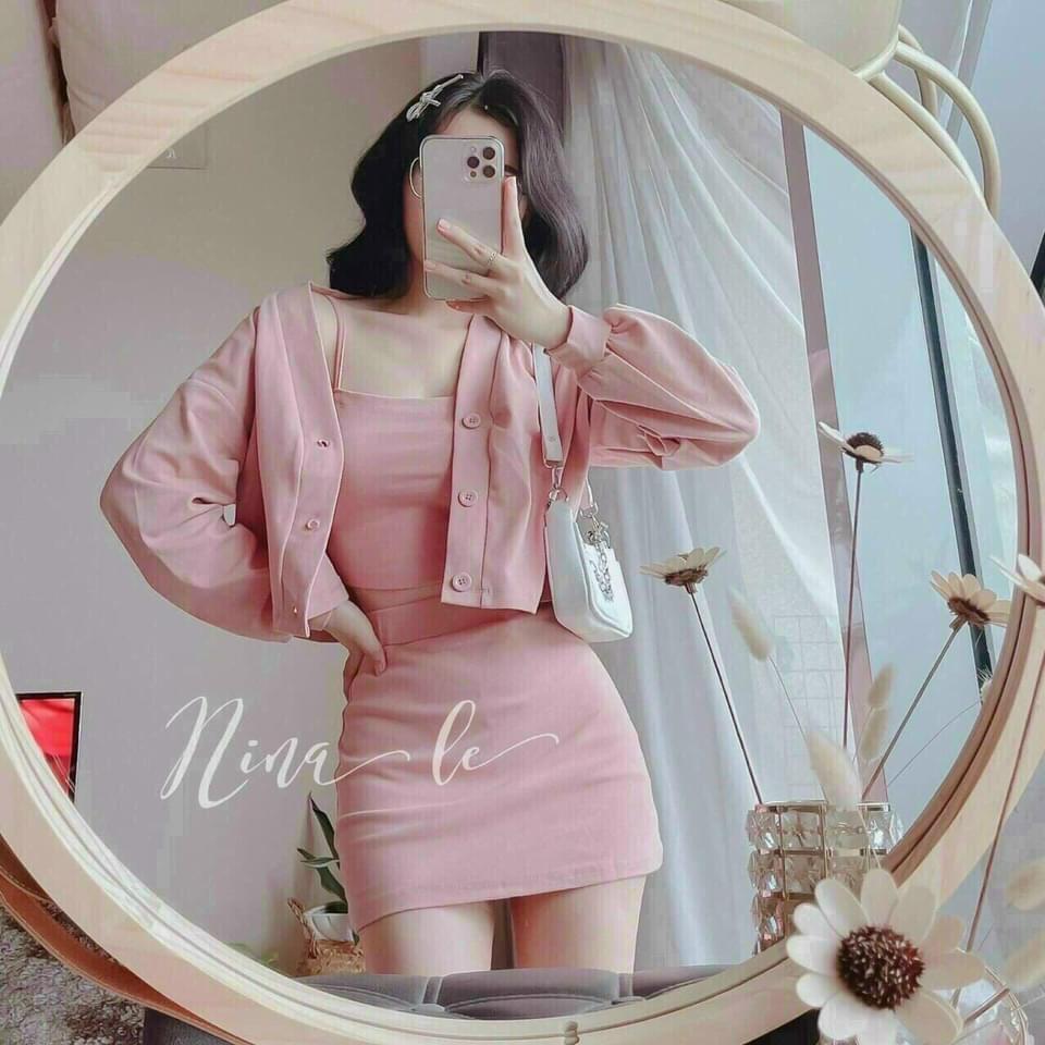 SET THUN ULZZANG 3 MÓN CÁ TÍNH CHÂN VÁY CHỮ A, ÁO ỐNG CROPTOP KÈM KHOÁC NGOÀI CÀI NÚT, DK-0048