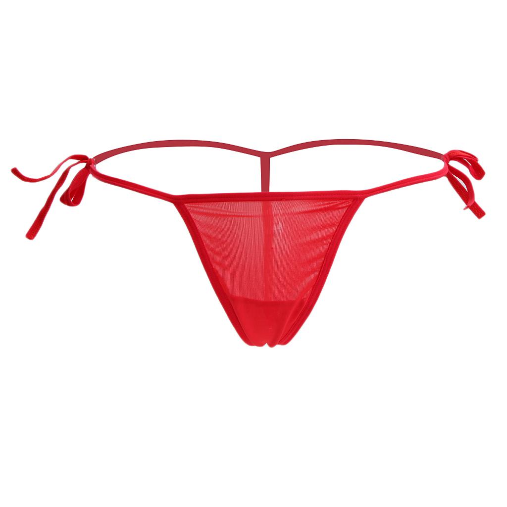 Women's Bandage Sheer Solid G-string Briefs Panties Lace up T-back Lingerie Underwear