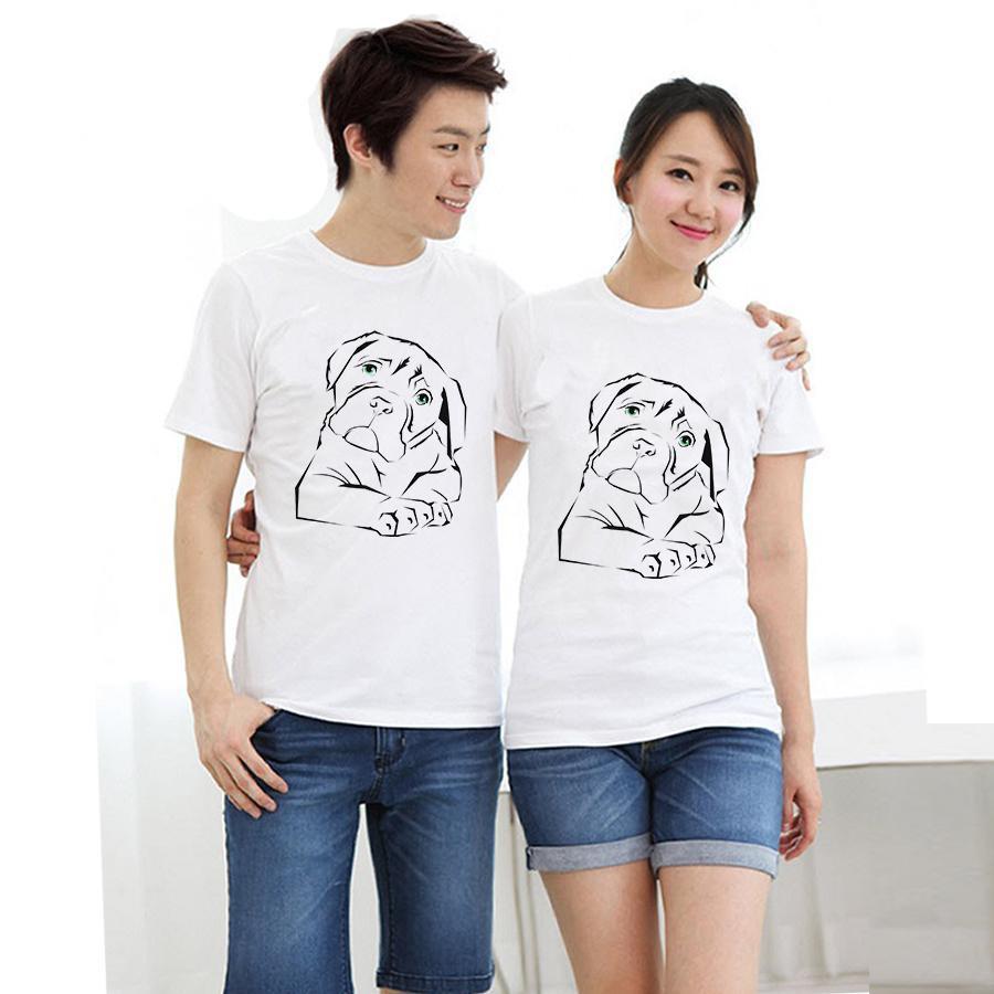 Áo thun cặp đôi in hình phác họa chú chó form rộng phong cách hàn quốc
