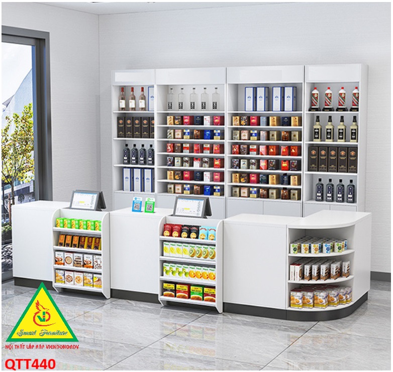 Bàn tính tiền, quầy thu ngân cho cửa hàng tiện lợi, siêu thị mini, shop QTT440 - NỘI THẤT LẮP RÁP VIENDONGADV