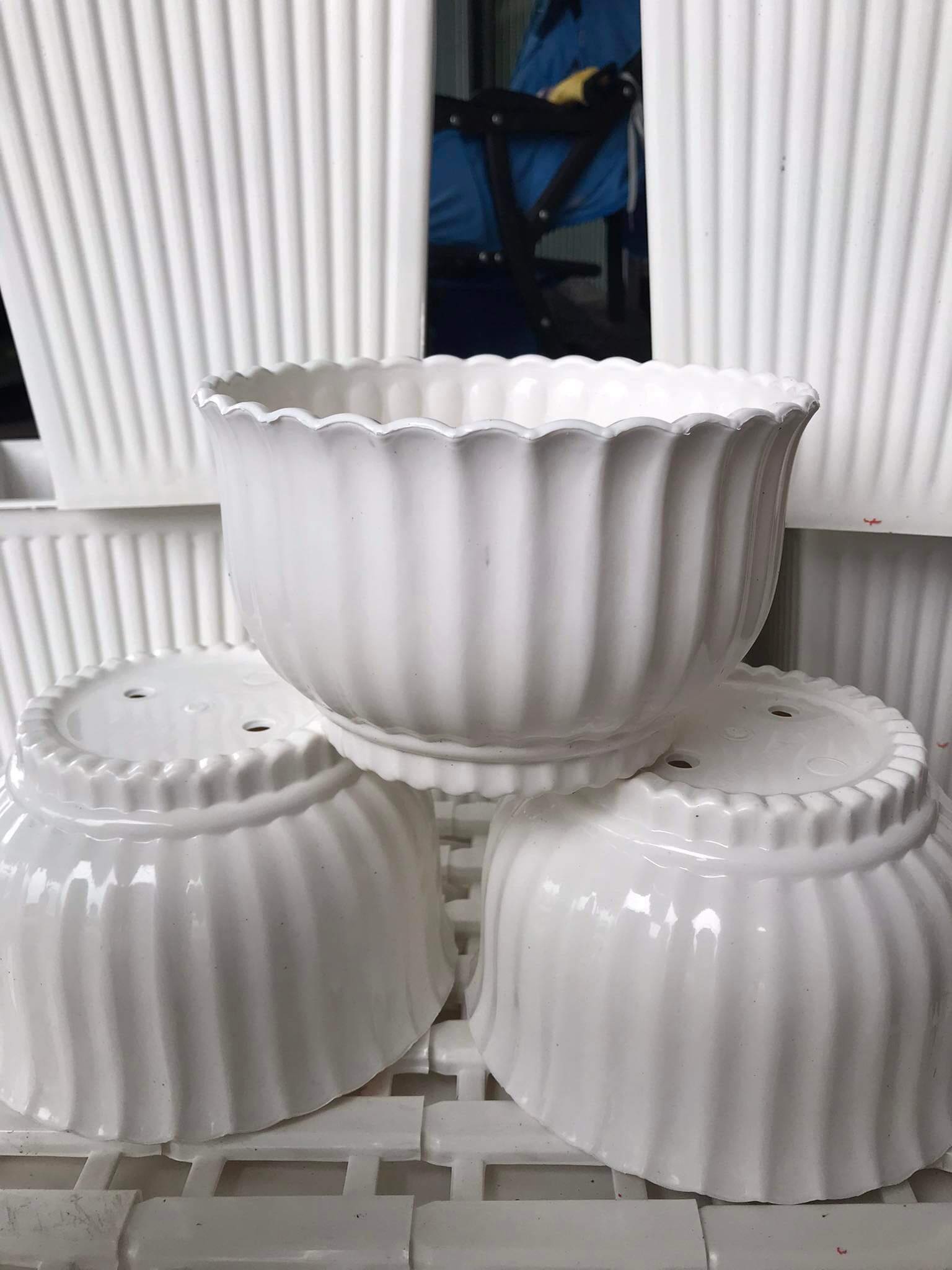 Chậu Nhựa Trắng Sọc 18 x 12 x11 - Chậu Nhưa Trông Cây Cảnh, Cây Hoa