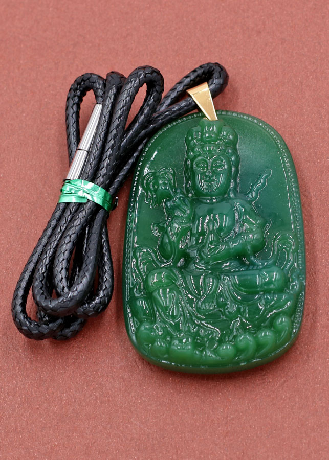 Dây chuyền mặt Quan Âm Bồ Tát - thạch anh xanh 5.7cm DEQAXL2