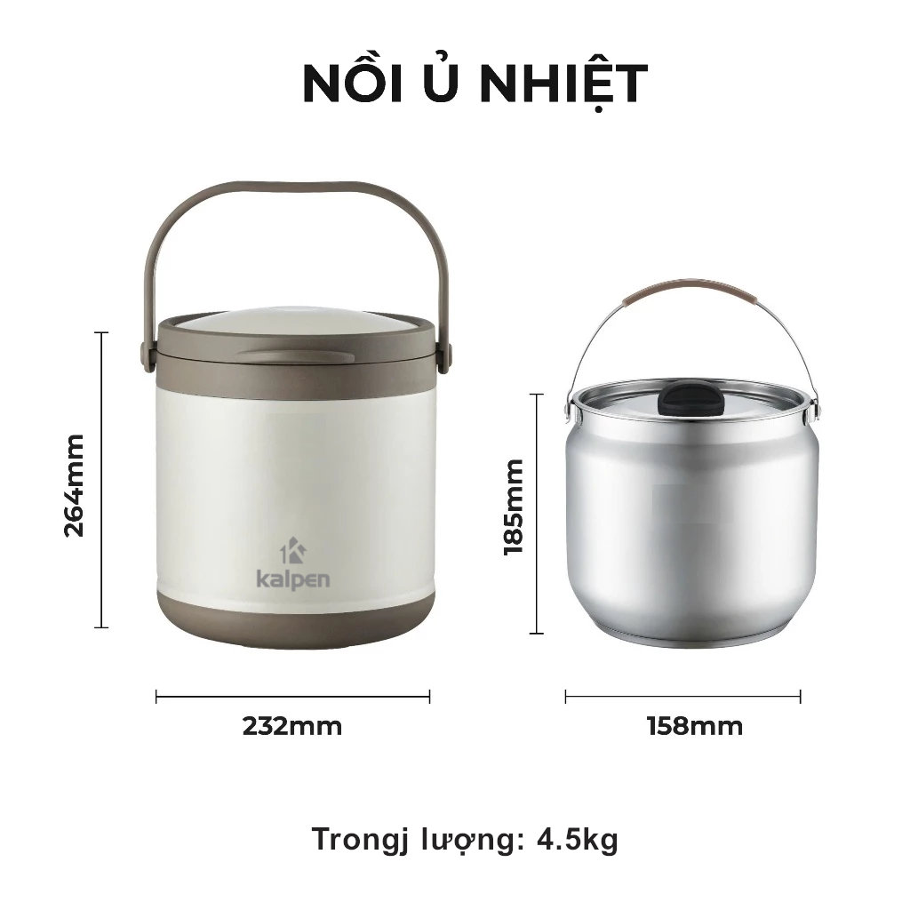 Nồi ủ nhiệt chân không 5L Kalpen E12 chuẩn hàng Đức, bảo hành 2 năm - Hàng chính hãng