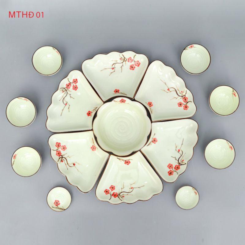 ️- Bộ đồ ăn sứ cao cấp Bát Tràng vẽ đào đỏ