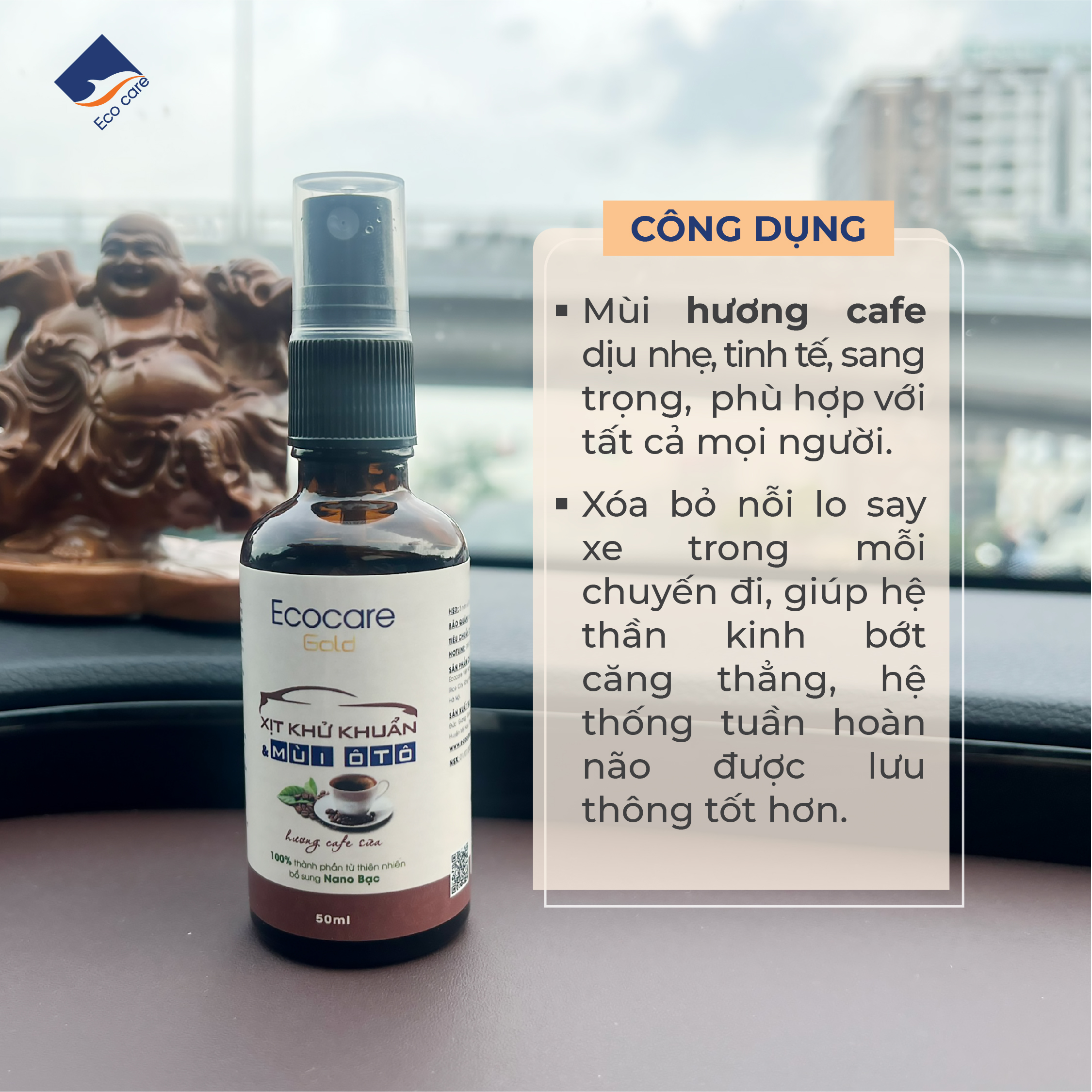 Xịt Khử Mùi Và Khử Khuẩn Ô Tô Ecocare 50ml Công Nghệ Nano Bạc Vượt Trội Xóa Bỏ Nỗi Lo Say Xe