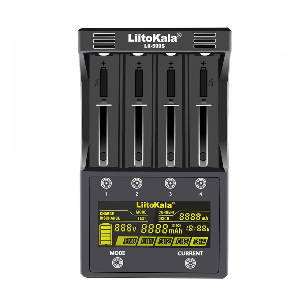 Bộ sạc pin LiitoKala Lii-500S 18650 4 khe Màn hình LCD cảm ứng cho Pin AA AAA Lithium / NiMH 26650