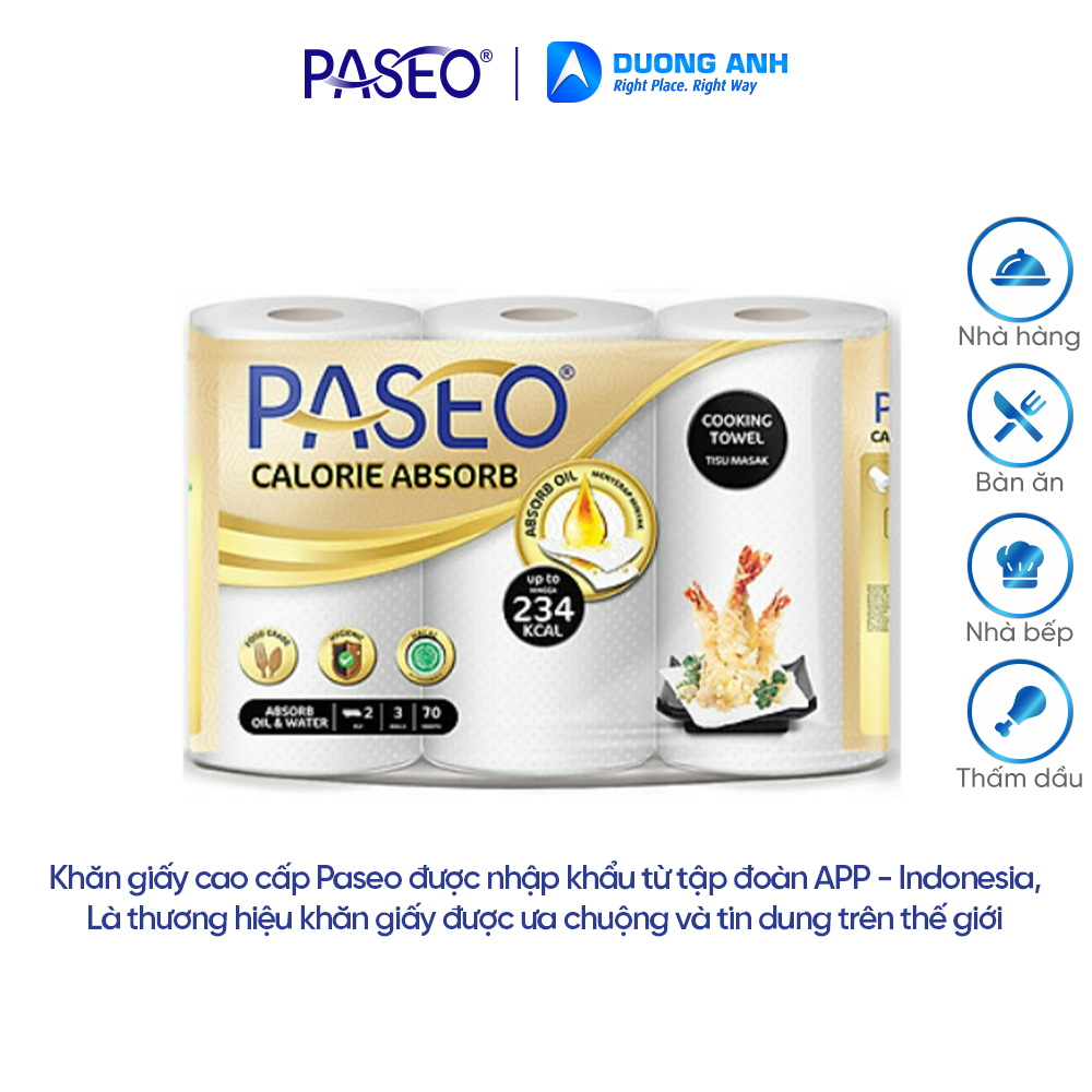 Giấy bếp đa Paseo Calorie Absorb 3 cuộn lớp