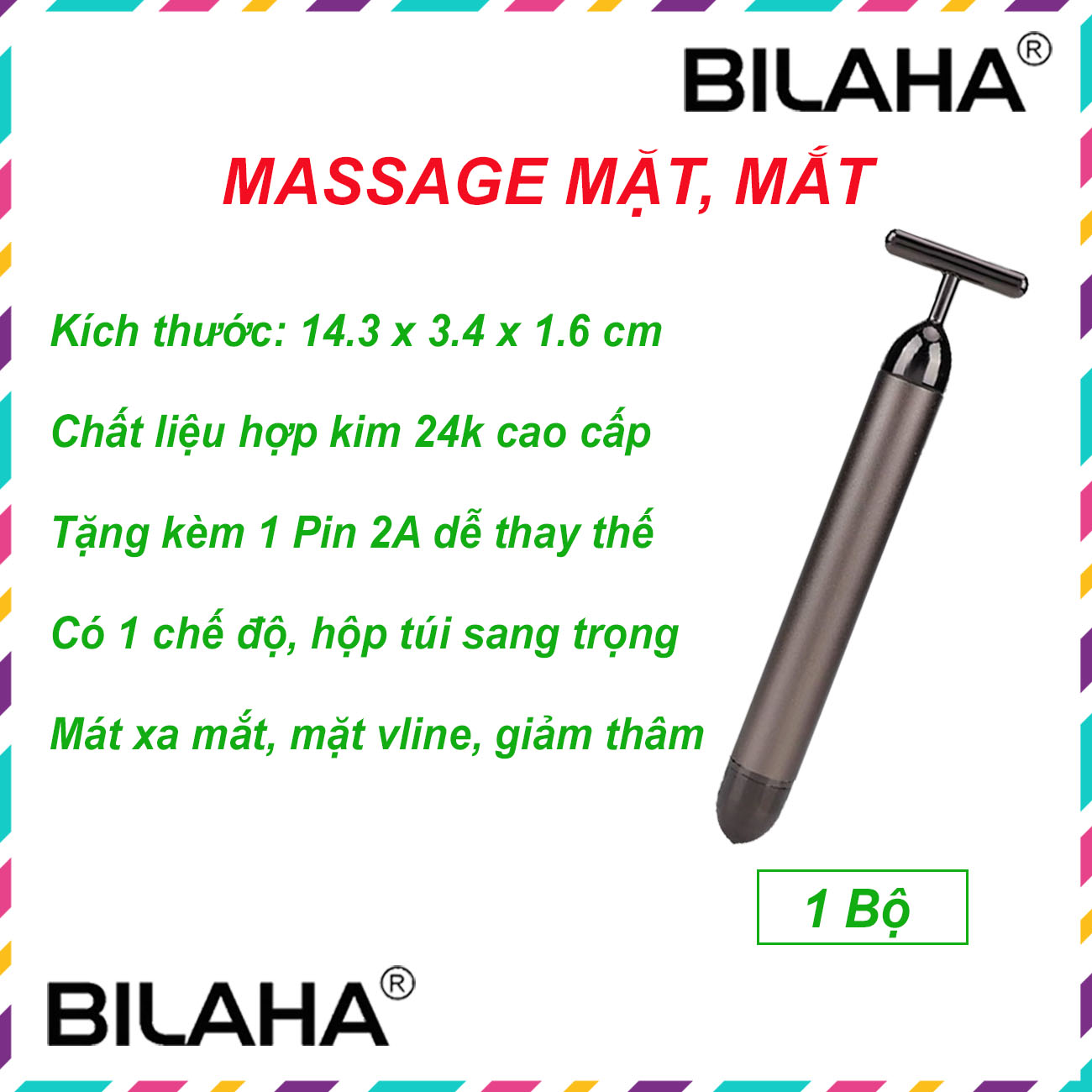 Máy Massage Mặt, Xóa Bọng Mắt Cầm Tay Tặng Kèm Pin AA Rung Mạnh Loại Xịn