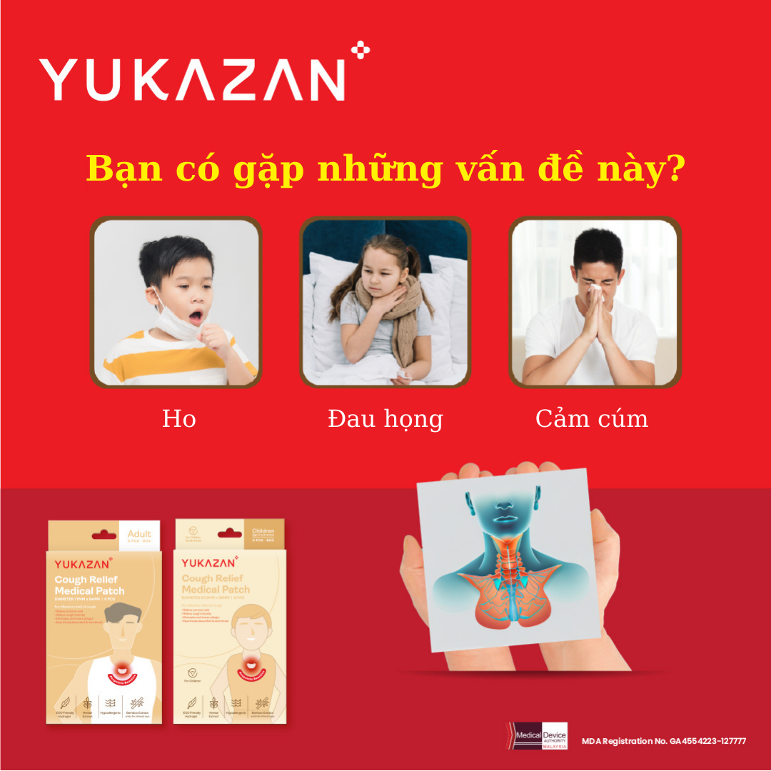 Miếng Dán Giảm Ho Yukazan Cho Người Lớn - Hộp 6 Miếng Giảm ho - Giảm đờm