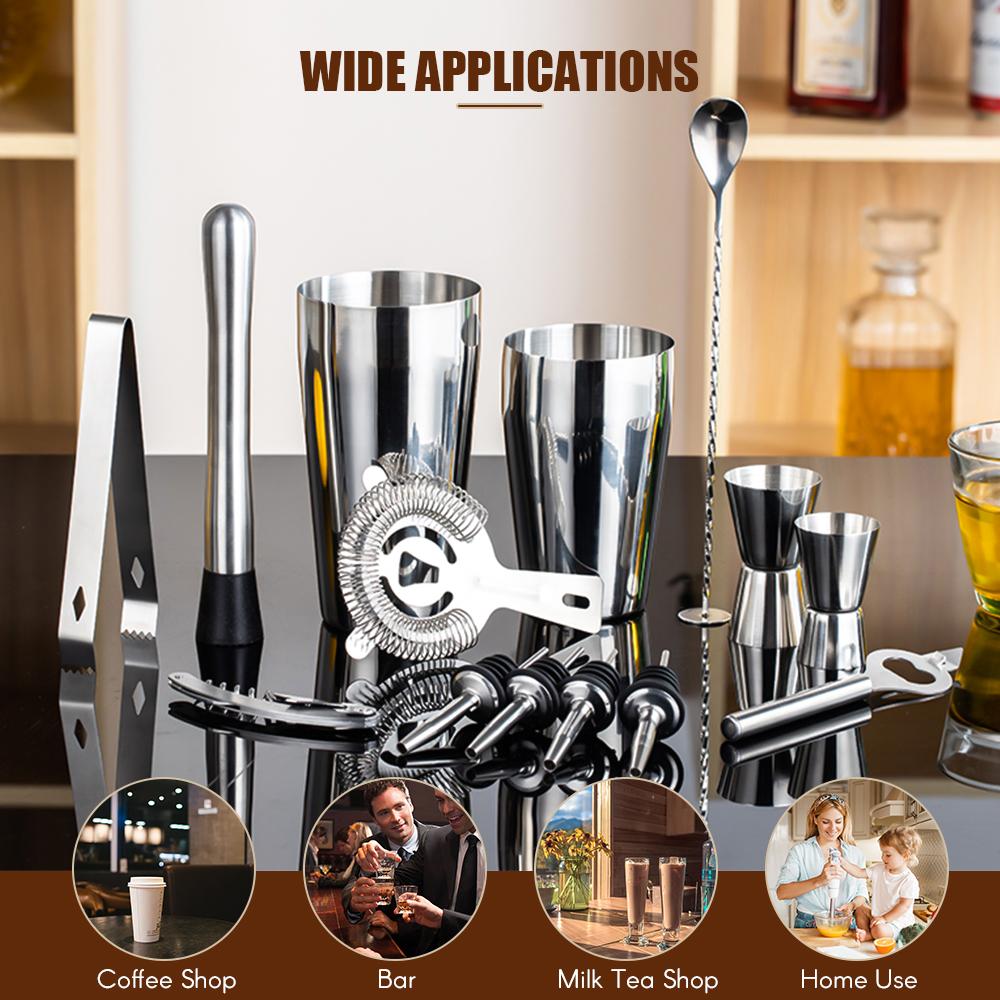 Cocktail Shaker Set with Boston Shaker/ Jigger/ Pourers/ Ice Crusher/ Ice Tongs/ Mixing Spoon/ Strainer/ Bottle Opener