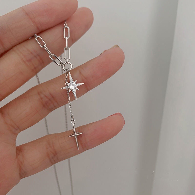 Vòng Cổ Nữ Dây Chuyền Sợi Mảnh Lolita Trắng Ngôi Sao Xinh Xắn - Dây Chuyền Mặt Đính Đá Pha Lê Phong Cách Hàn Quốc