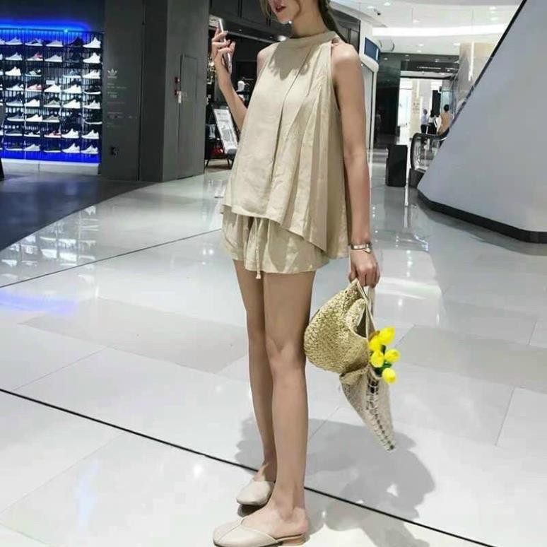 Set đồ nữ chất đũi,bộ đồ nữ hè áo yếm quần đùi chât đũi mặc thoáng mát