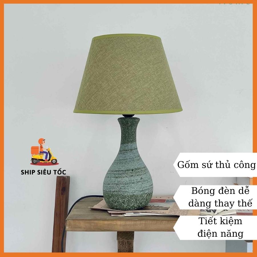 Đèn ngủ để bàn cao cấp gốm sứ xanh lá dịu mát DY19108