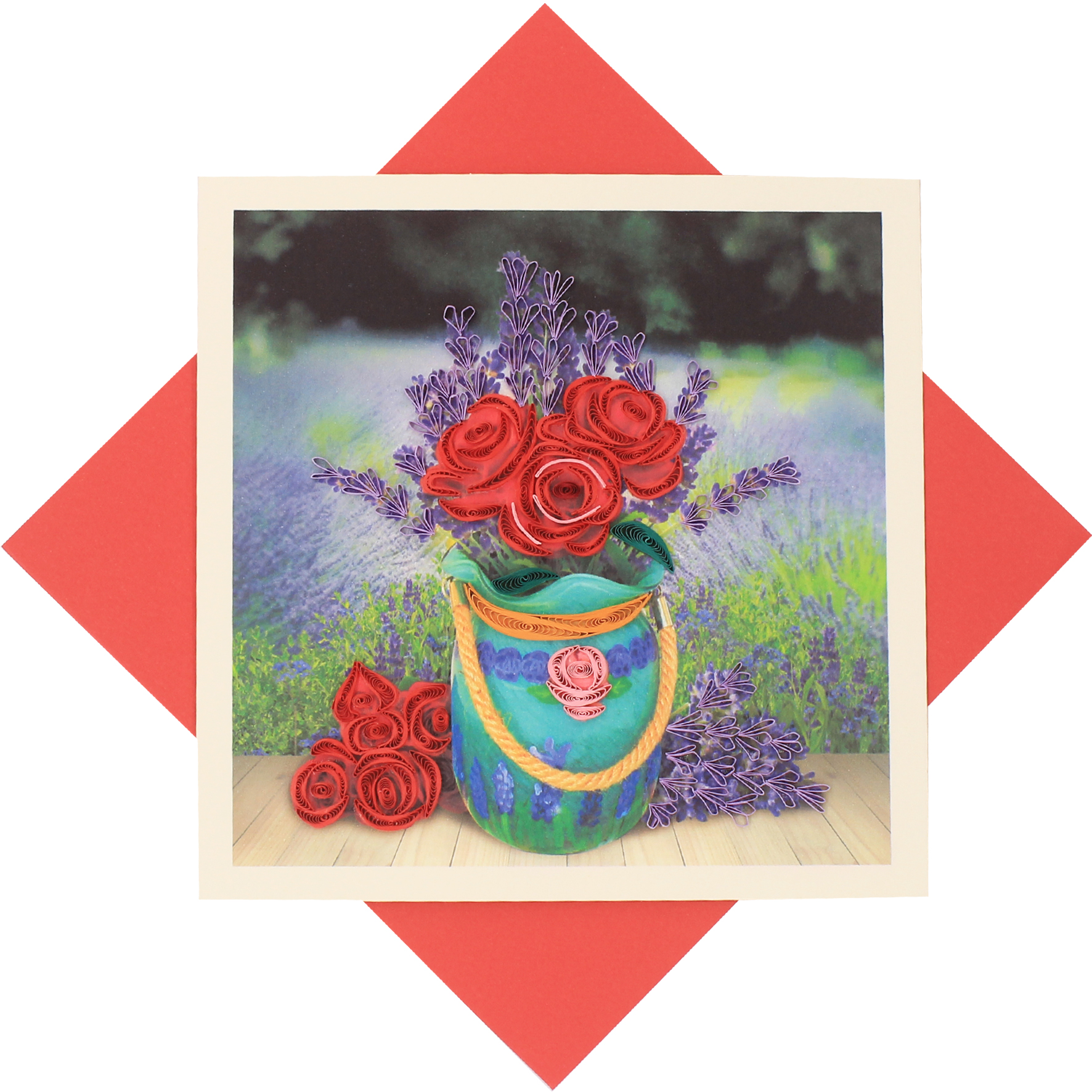 Thiệp Handmade - Thiệp Bình hoa hồng nghệ thuật giấy xoắn - Tặng Kèm Khung Giấy Để Bàn - Thiệp chúc mừng sinh nhật, kỷ niệm, tình yêu, cảm ơn...