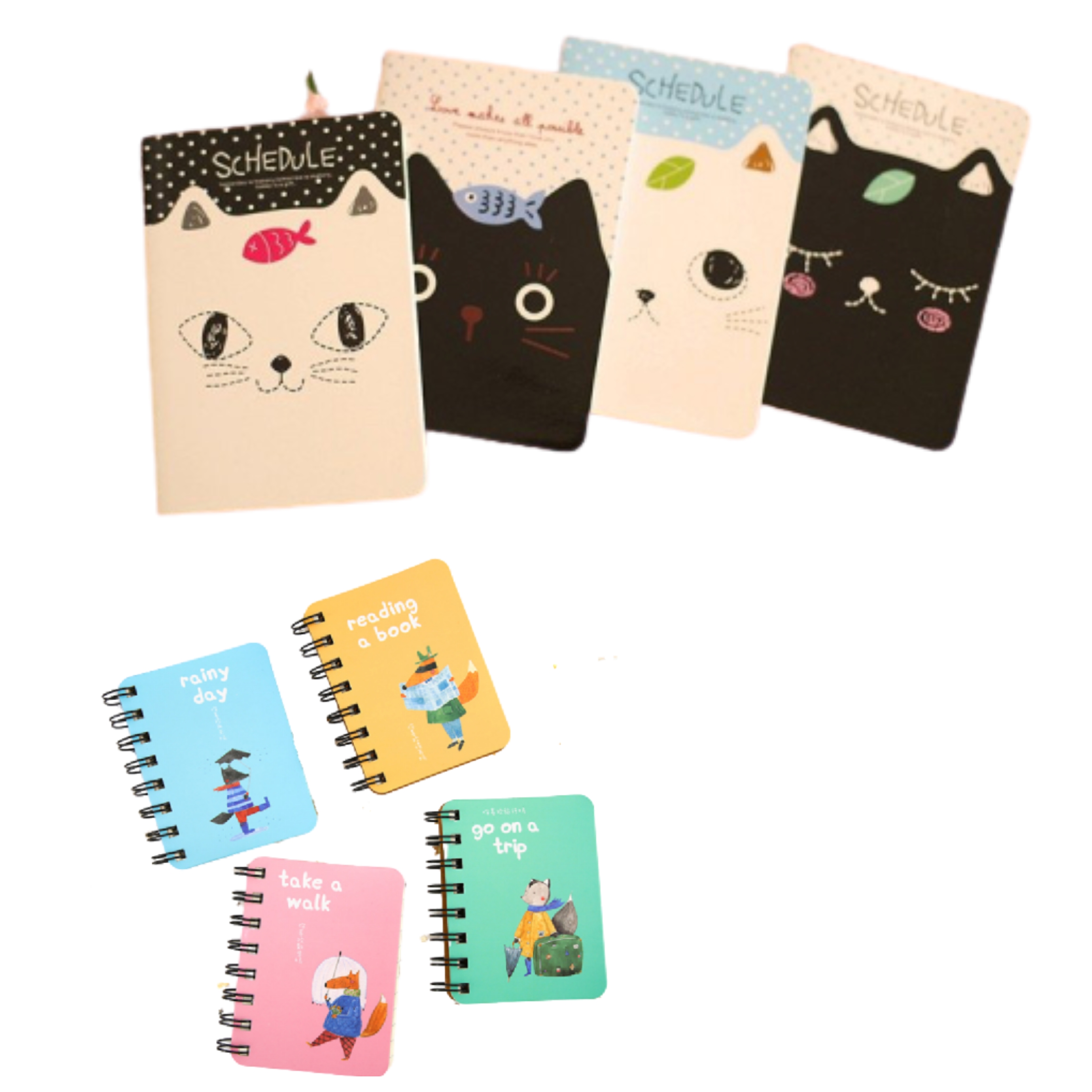 Bộ 1 Sổ Tay Phong Cách Hàn Quốc+ 1 Tập ghi chú bìa mèo(Giao ngẫu nhiên)