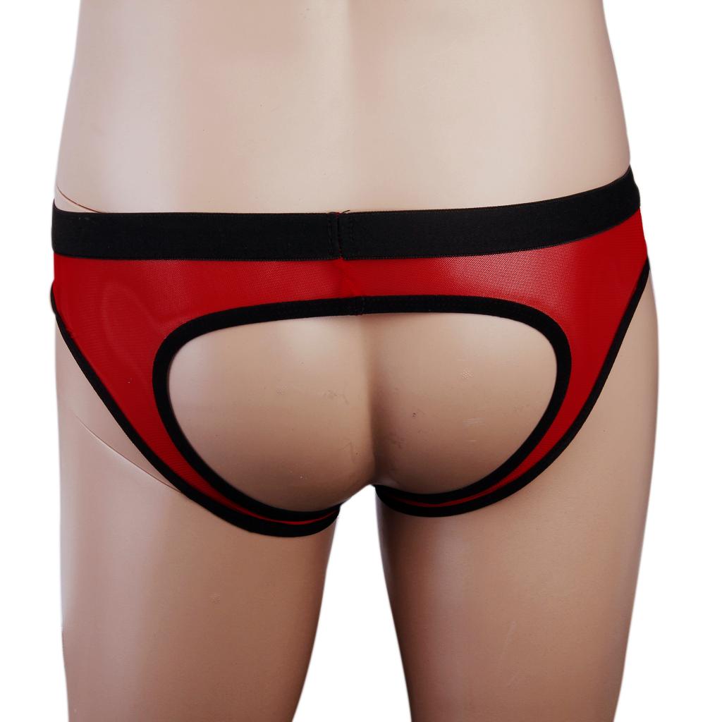 Sexy Mens Mesh Stretch Pouch Thong Back Open Underwear G-string Panty Red