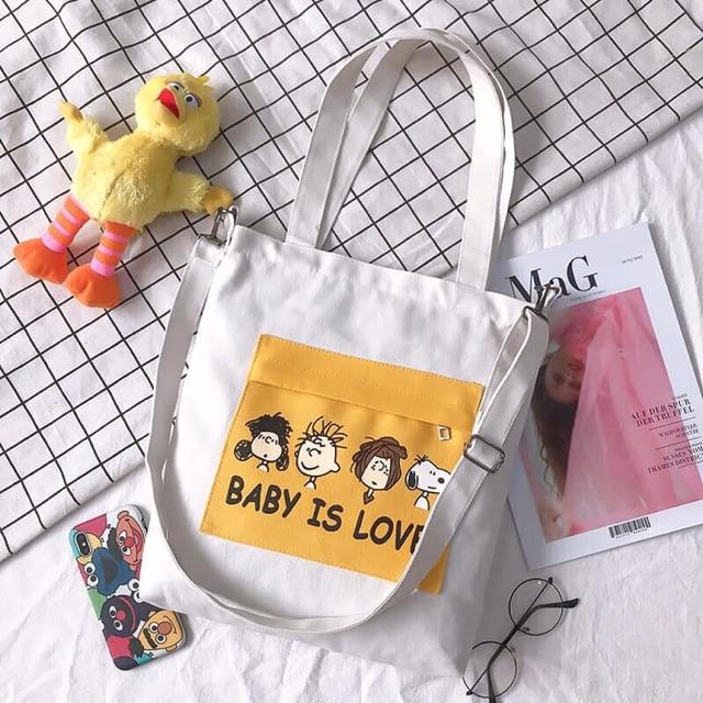 Balo thời trang, balo đi học, đựng laptop Túi Tote Baby Is Love Tiện Lợi balo nữ vải