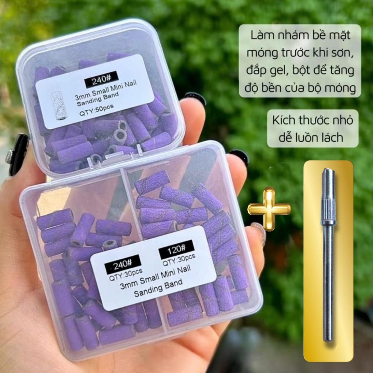 [Giá Ưu Đãi] Combo Đầu Mài Nhám Tím Mini 120/240 + Lõi Lắp Siêu Êm, Hộp 60 Chiếc Kèm Lõi Làm Nhám Bề Mặt Móng Làm Nail Phương Miu