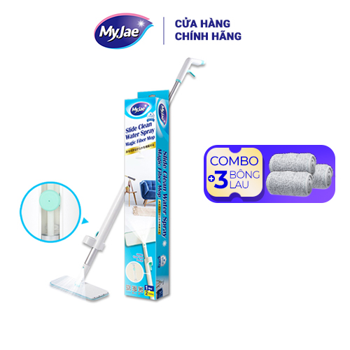 Combo 3 Bông Lau + 1 Cây Lau Nhà MyJae Sợi Microfiber Tự Vắt Phun Sương Xoay 360 Độ Thông Minh 138cm