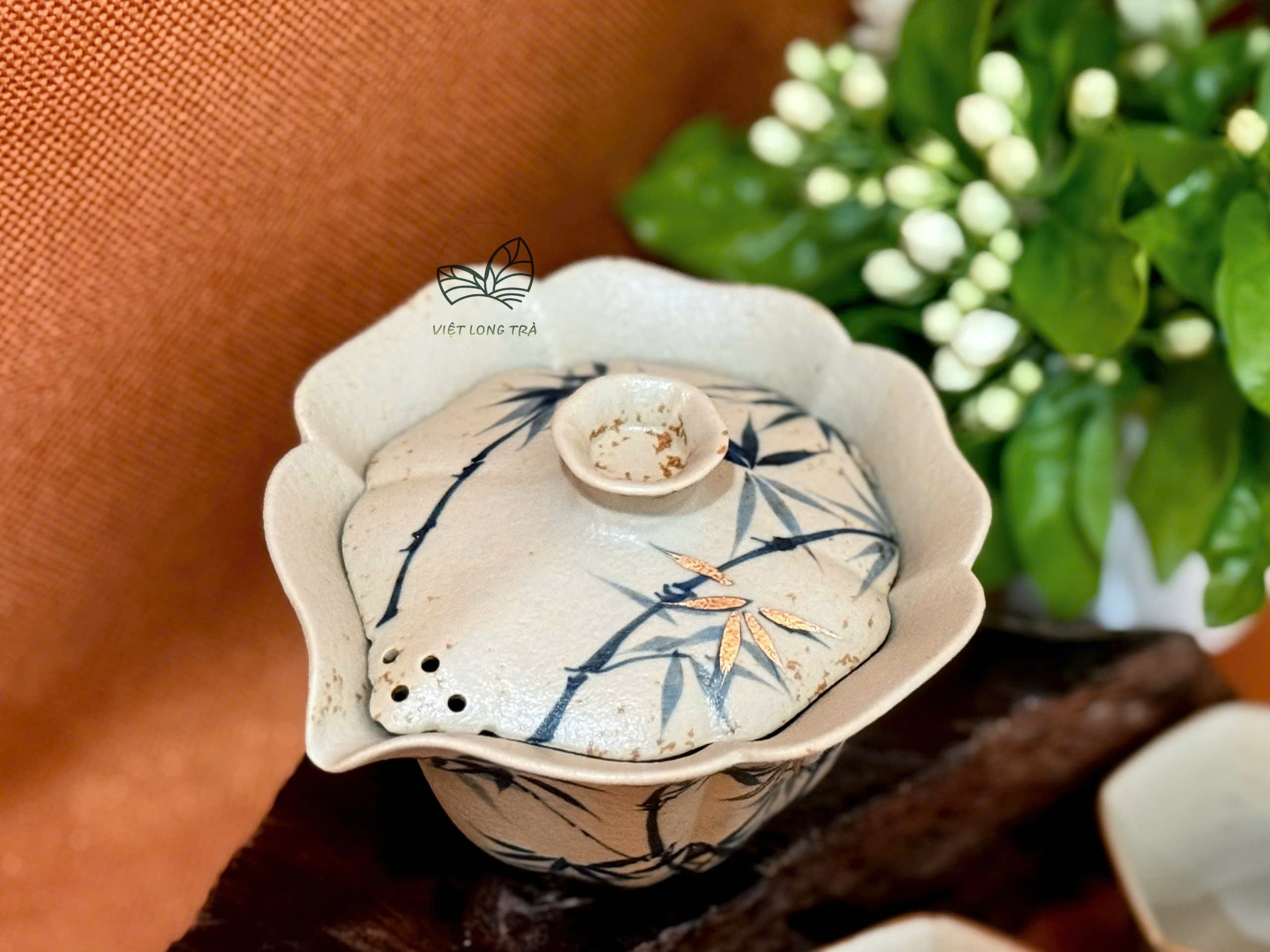 CHÉN KHẢI HỌA TIẾT TRÚC MẠ VÀNG - PHONG CÁCH ĐÁ LỬA ĐỎ - DUNG TÍCH 130ML - GAIWAN