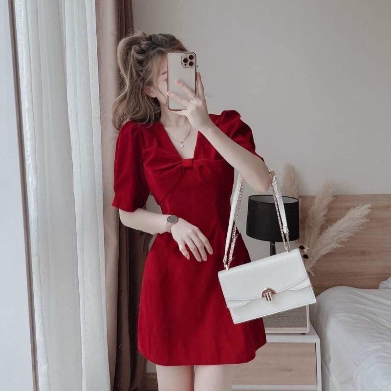 Đầm Nhung Nơ ngực Cực Xinh - D0483