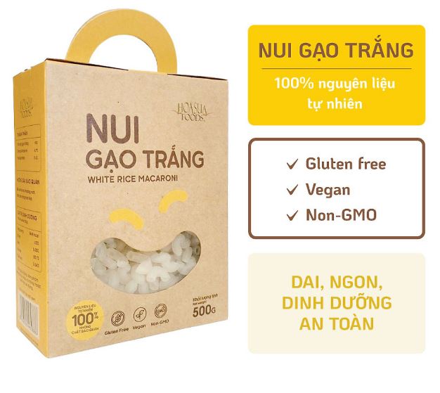 Nui gạo trắng Hoa Sữa  Foods hộp 500g - hoàn toàn từ gạo sạch, an toàn, phù hợp ăn chay, ăn thực dưỡng, healthy