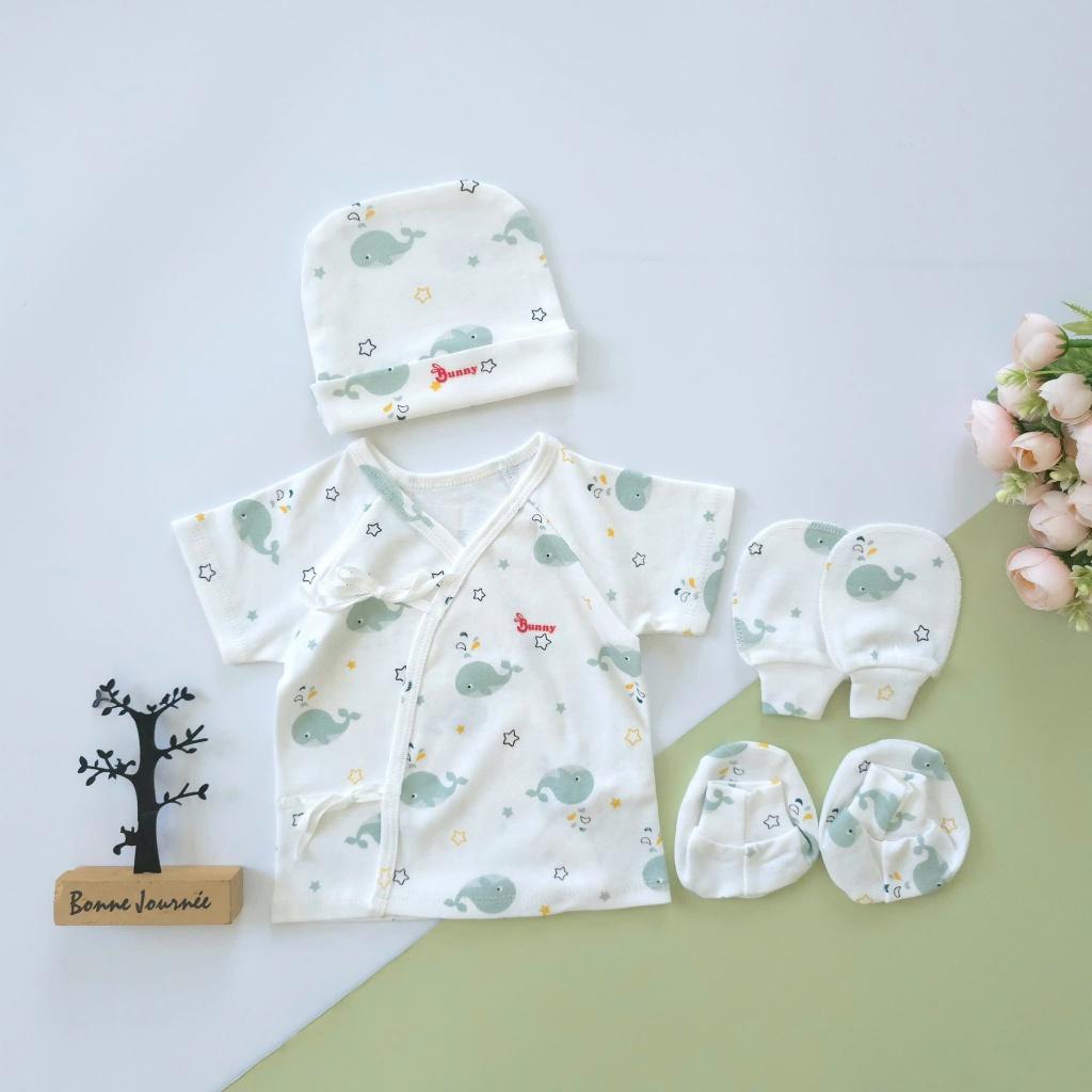 [Dưới 6kg] Set Áo Cột Dây Kèm Nón, Bao Tay Bao Chân Cotton Sơ Sinh Cho Bé - Bunny Baby - Set TD - Love Dad, Set TD - Love Dad