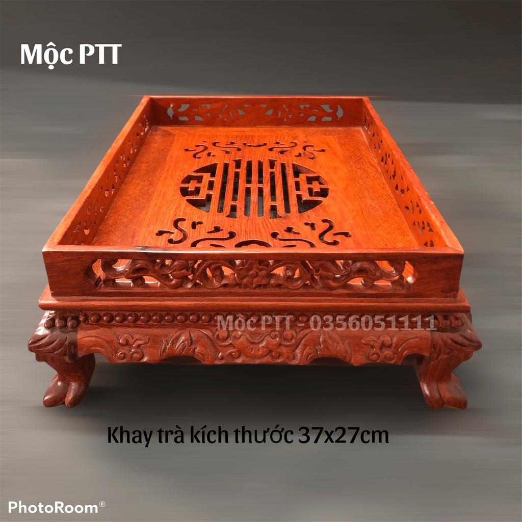Khay Trà Chân Quỳ gỗ Hương kích thước 37x27x11cm dùng trong phòng khách , phòng làm việc