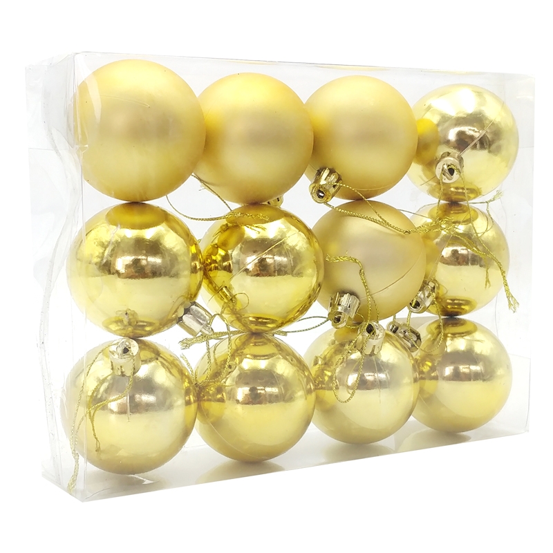 Hộp 12 Trái Châu Giáng Sinh - Mẫu 3 - Màu Vàng Gold