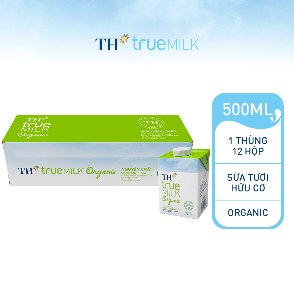 Thùng 12 hộp sữa tươi hữu cơ TH True Milk Organic 500ml