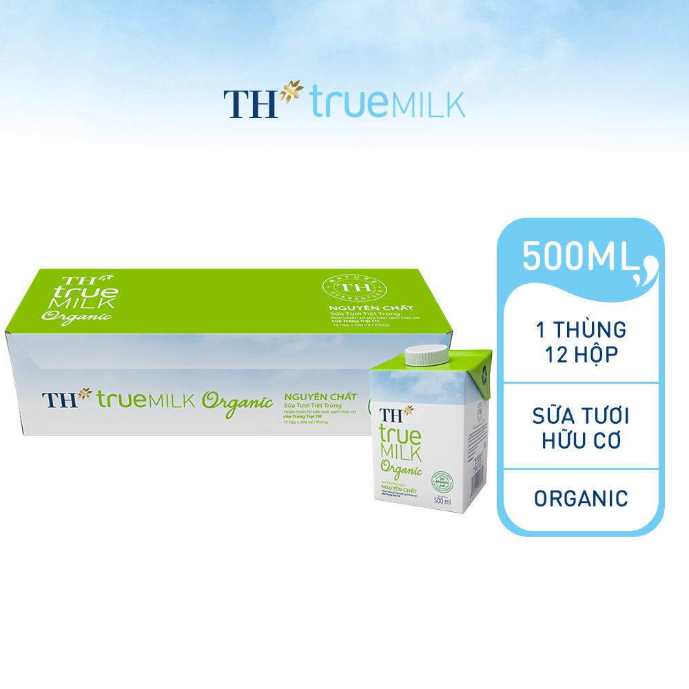 Thùng 12 hộp sữa tươi hữu cơ TH True Milk Organic 500ml (500ml x 12)