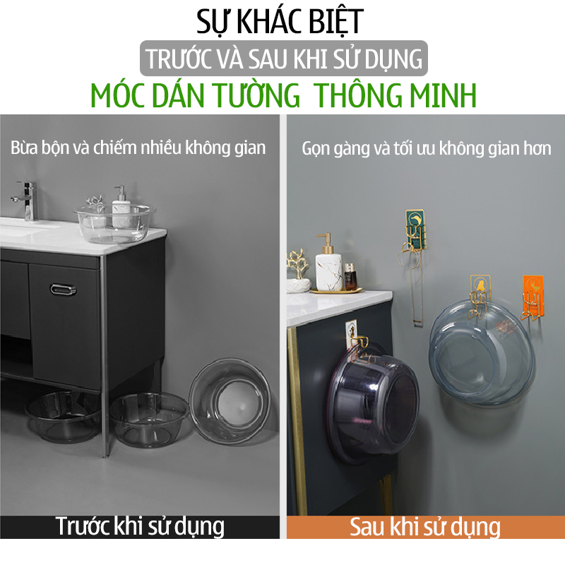 Móc dán tường treo thau chậu đa năng siêu dính và chịu lực tốt phù hợp treo dụng cụ nhà bếp